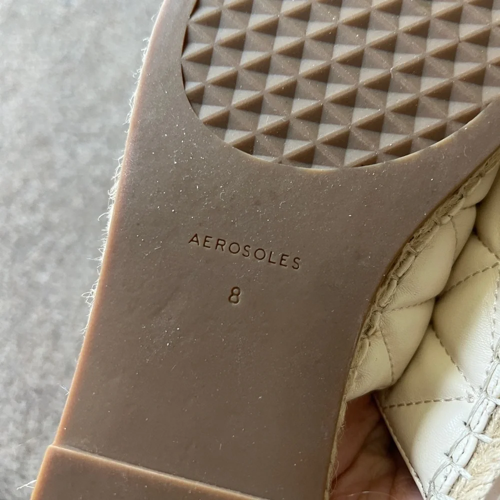 Aerosoles‎ Olson Cream Espadrille Slides Leather Flat Mules Shoes Women’s Size 8